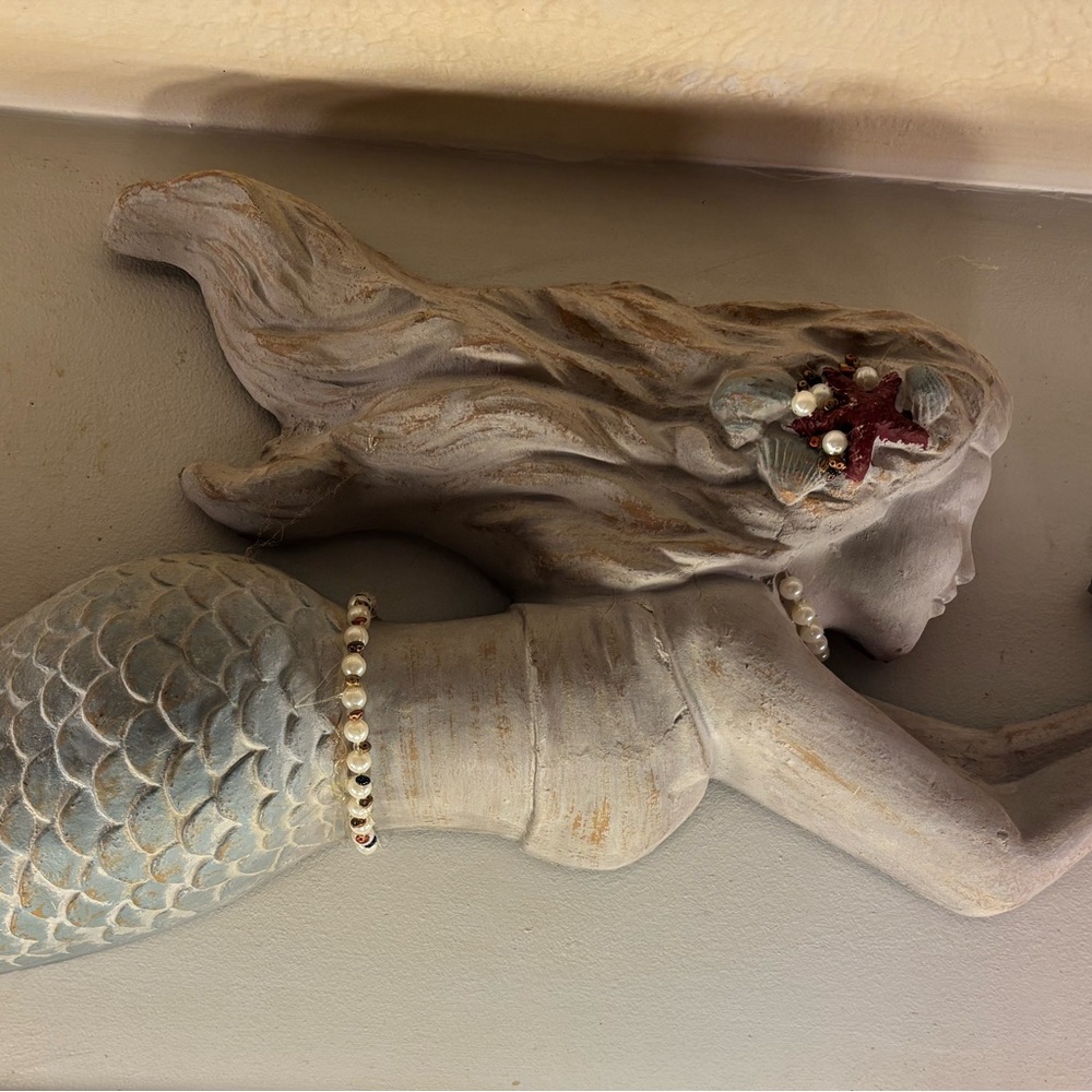 Huge MERMAID SCULPTURE 25x10 with pearls starfish jewelry - Picture 4 of 16